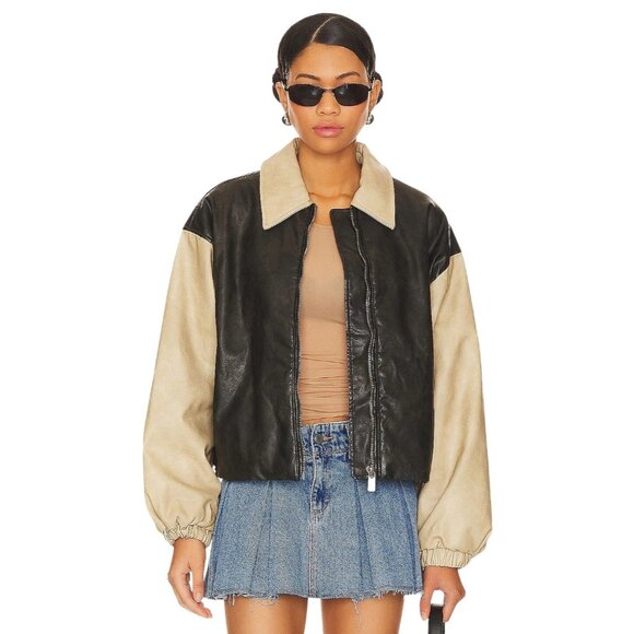 LIONESS Nirvana Bomber in Camel XX-Small New Womens Vegan Faux Leather Jacket - Picture 1 of 17